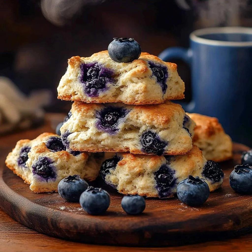 Freshly baked blueberry biscuits on a plate