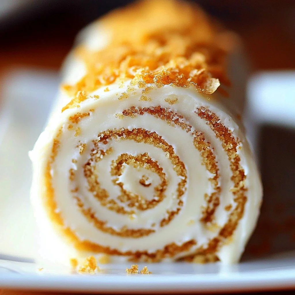 Delicious carrot cake roll filled with cream cheese frosting, a perfect dessert for any occasion.