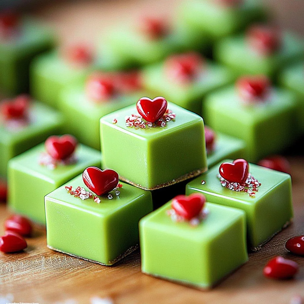 Deliciously festive Christmas Mini Grinch Fudge ready to be enjoyed
