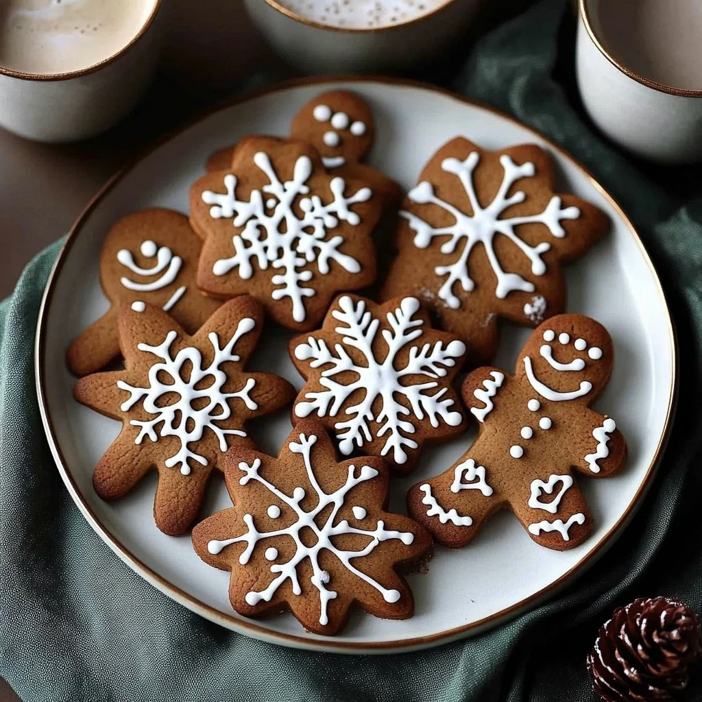 Cozy Christmas gingerbread cookies decorated with icing and sprinkles