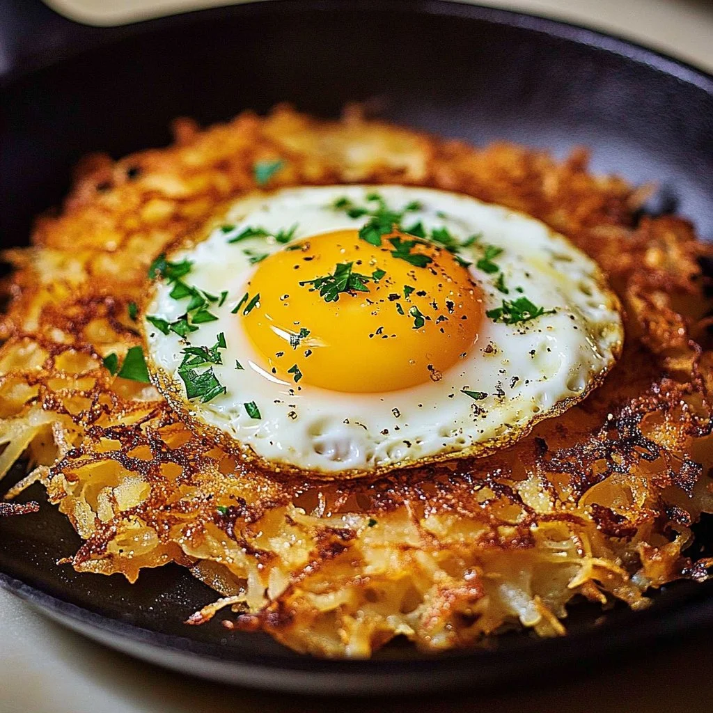 Golden brown homemade crispy hash browns served on a plate