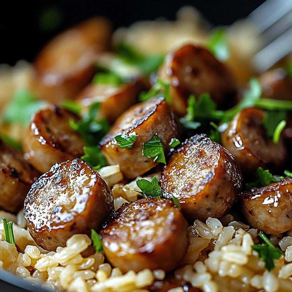 One-skillet dish featuring Cajun Honey Garlic Sausage and rice
