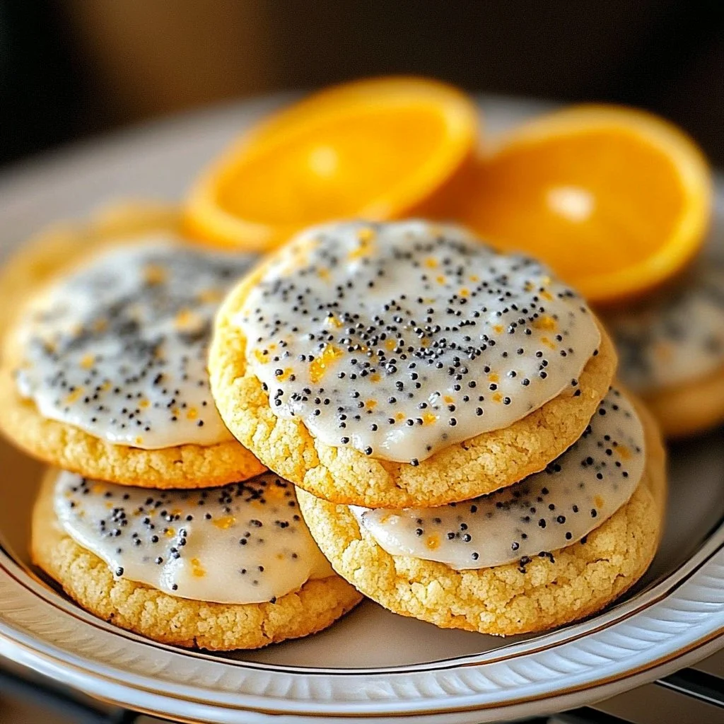 Freshly baked orange poppy seed cookies on a plate