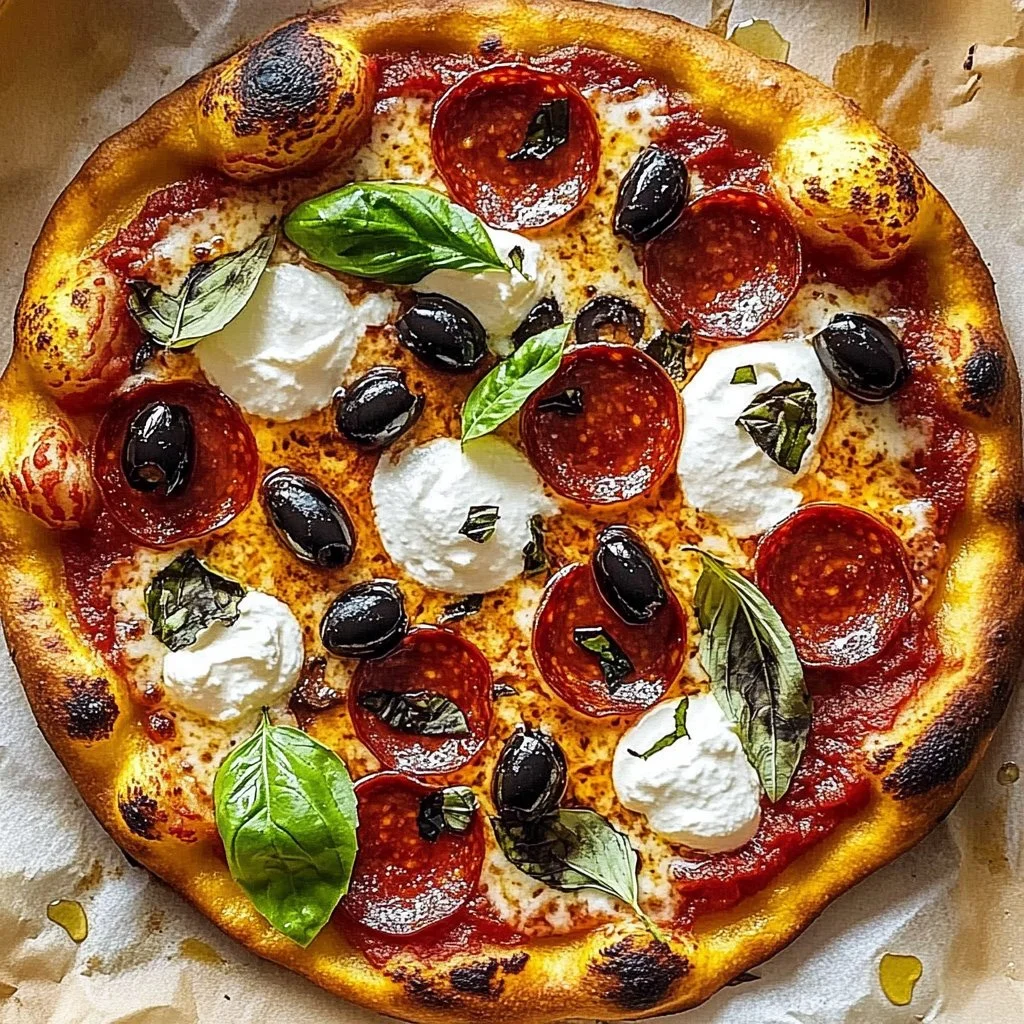 Delicious Pepperoni and Ricotta Pizza topped with savory pepperoni slices and creamy cheese