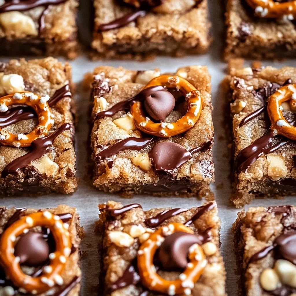 Delicious pretzel chocolate chip cookie bars ready to enjoy