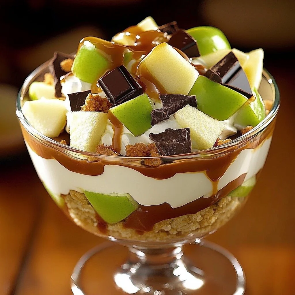 Delicious Snickers Salad with apples, caramel, and whipped cream