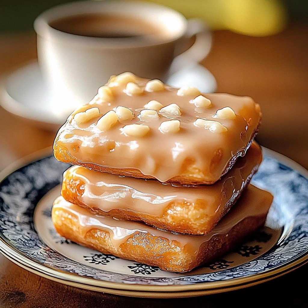 Soft baked maple donut bars on a plate, perfect for breakfast or dessert.