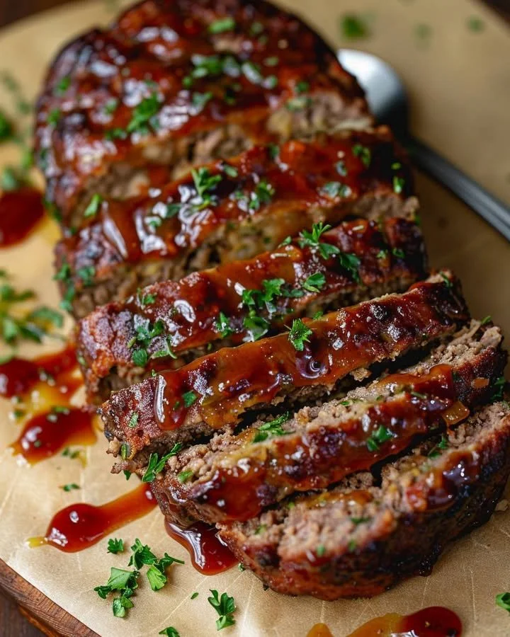 Delicious air fryer meatloaf served on a plate with garnishes.
