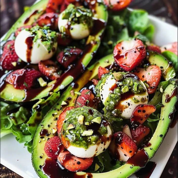 Delicious Avocado Strawberry Salad with fresh ingredients served in a bowl.