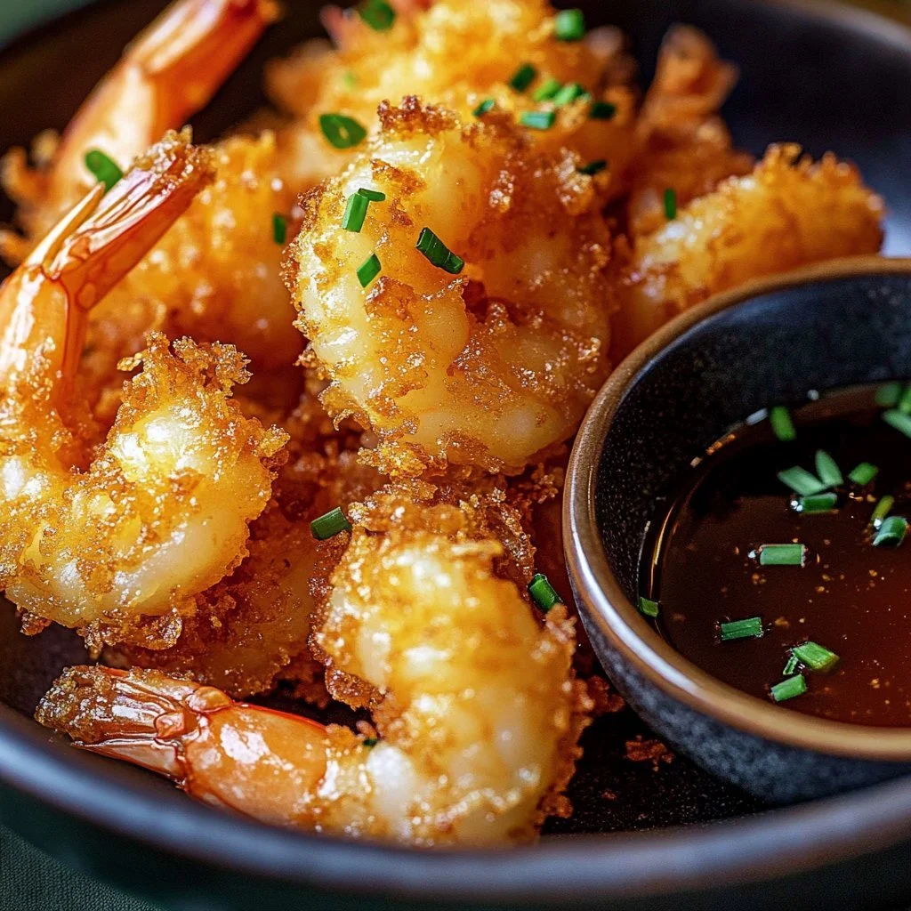 Crispy coconut shrimp served with pineapple sauce on a plate