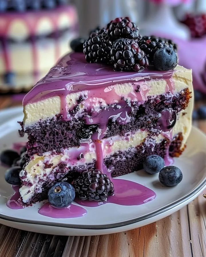 Delicious Blueberry Cream Cake topped with fresh blueberries and whipped cream