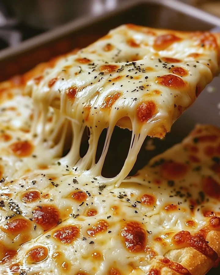 Freshly baked Cheesy Breadsticks served with marinara sauce