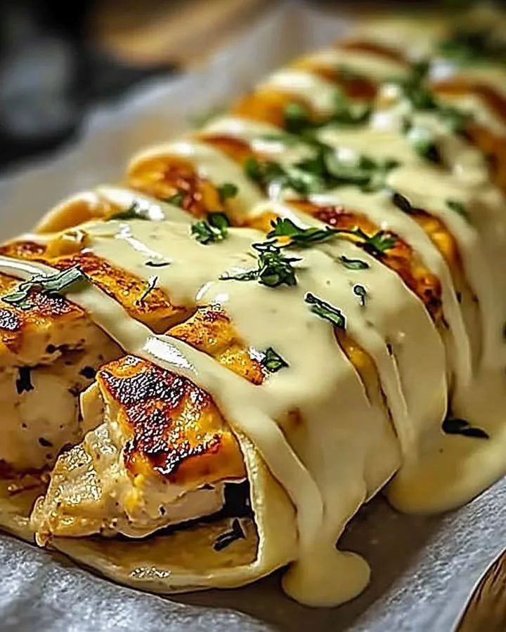 Delicious cheesy garlic chicken wraps served on a plate