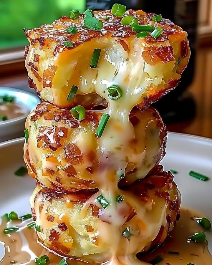 Cheesy mashed potato puffs served on a plate.