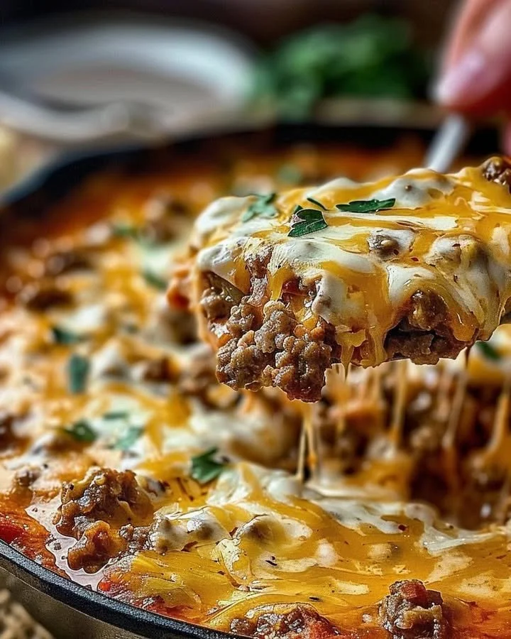 Cheesy sausage dip served with tortilla chips, perfect for parties.