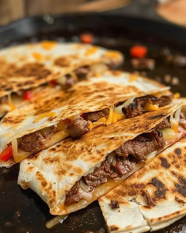 Delicious cheesy steak quesadillas served on a plate
