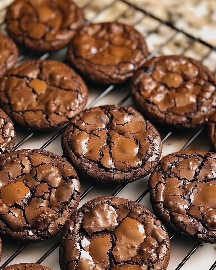 Delicious chewy fudgy chocolate cookies on a plate