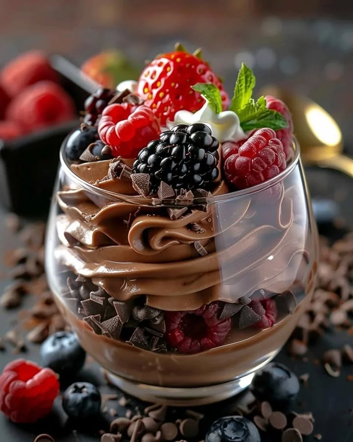 Delicious Chocolate Berry Parfait with layers of chocolate and fresh berries