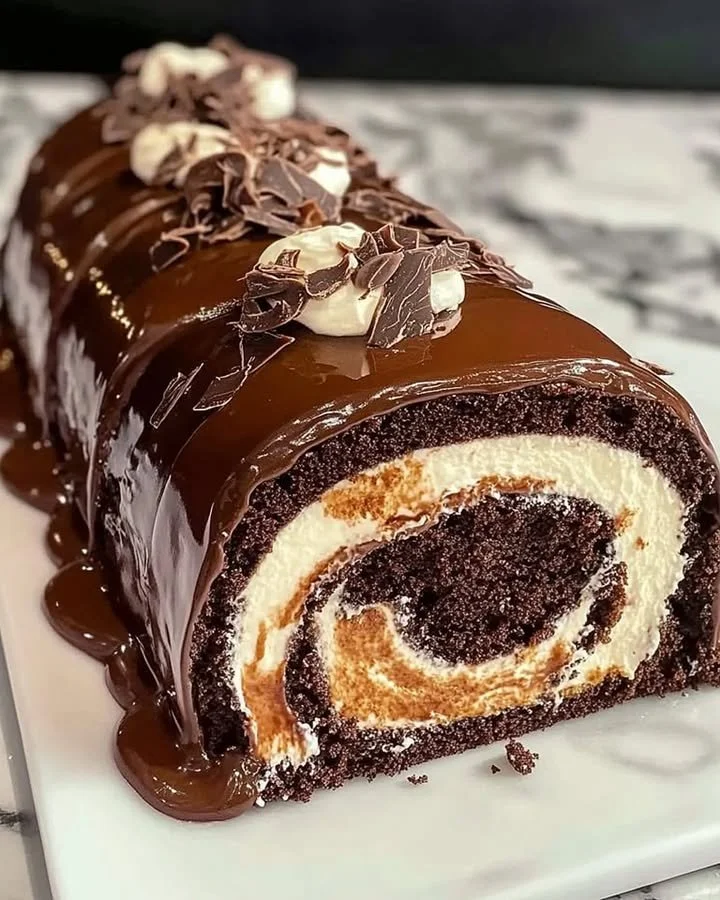 Delicious Chocolate Cake Roll with creamy filling and chocolate decoration