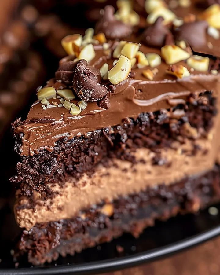 Delicious Chocolate Hazelnut Cheesecake Cake with creamy layers and chocolate drizzle