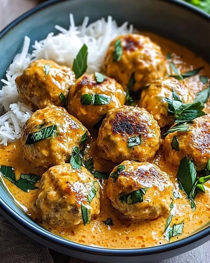 Delicious Coconut Chicken Meatballs served with a tangy sauce