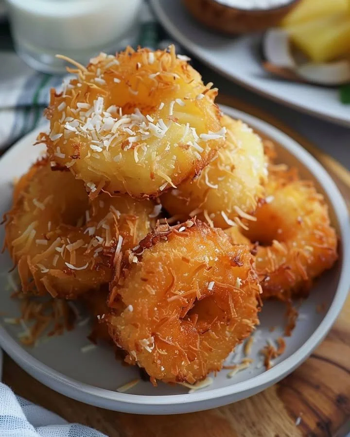 Delicious Coconut Pineapple Fritters served on a plate with a tropical garnish