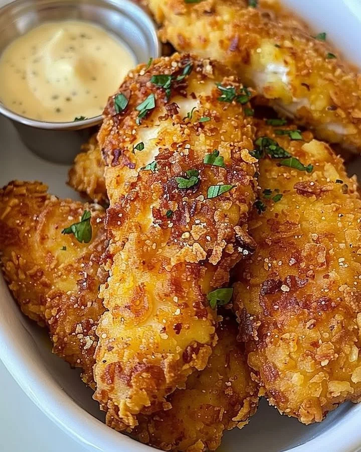 Delicious Crack Chicken Tenders served with dipping sauce