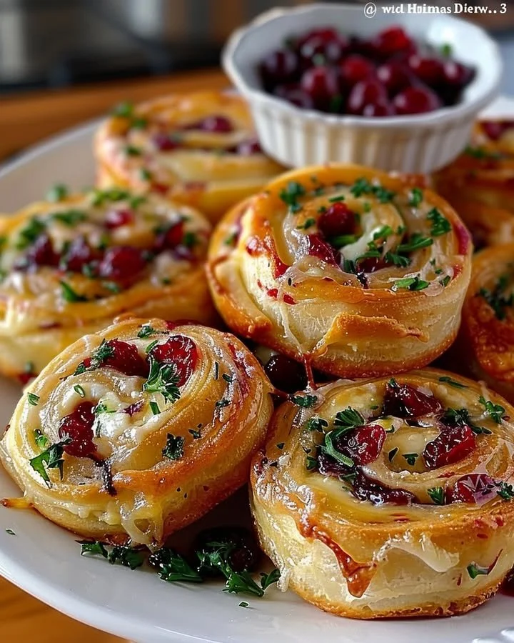 Cranberry Feta Pinwheels made with cream cheese, rolled & sliced for a delicious snack.
