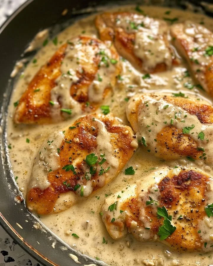 Creamy Ranch Chicken garnished with herbs on a plate