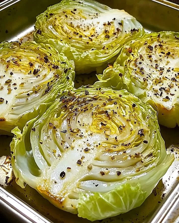 Crispy baked cabbage steaks served as a flavorful side dish.