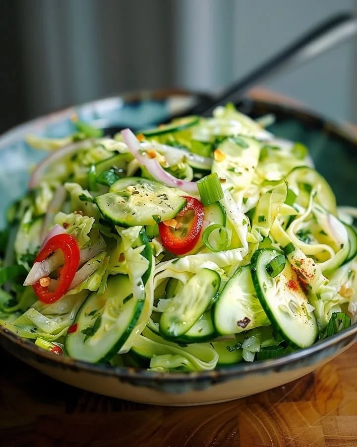 Fresh Cucumber and Chinese Cabbage Salad in a bowl