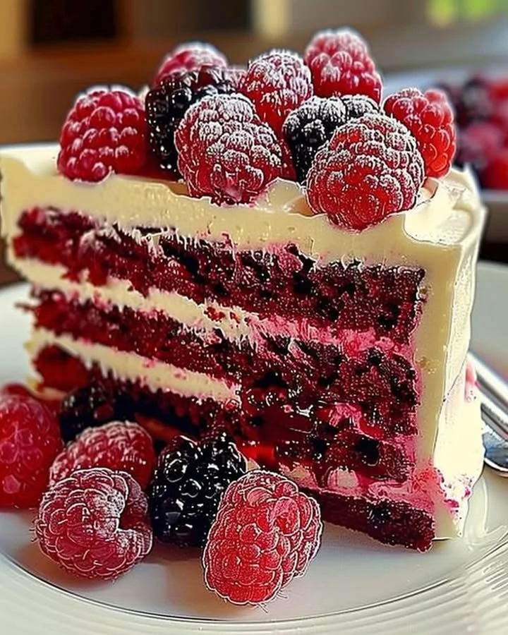 A beautifully decorated white chocolate raspberry cake on a rustic table.