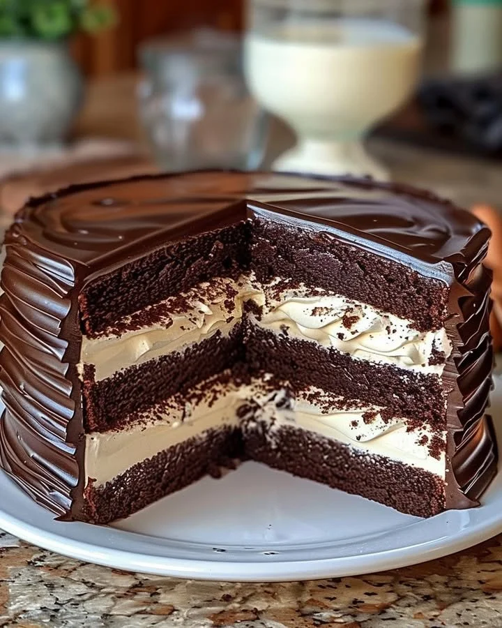 Delicious homemade Ding Dong Cake with chocolate frosting and cream filling.