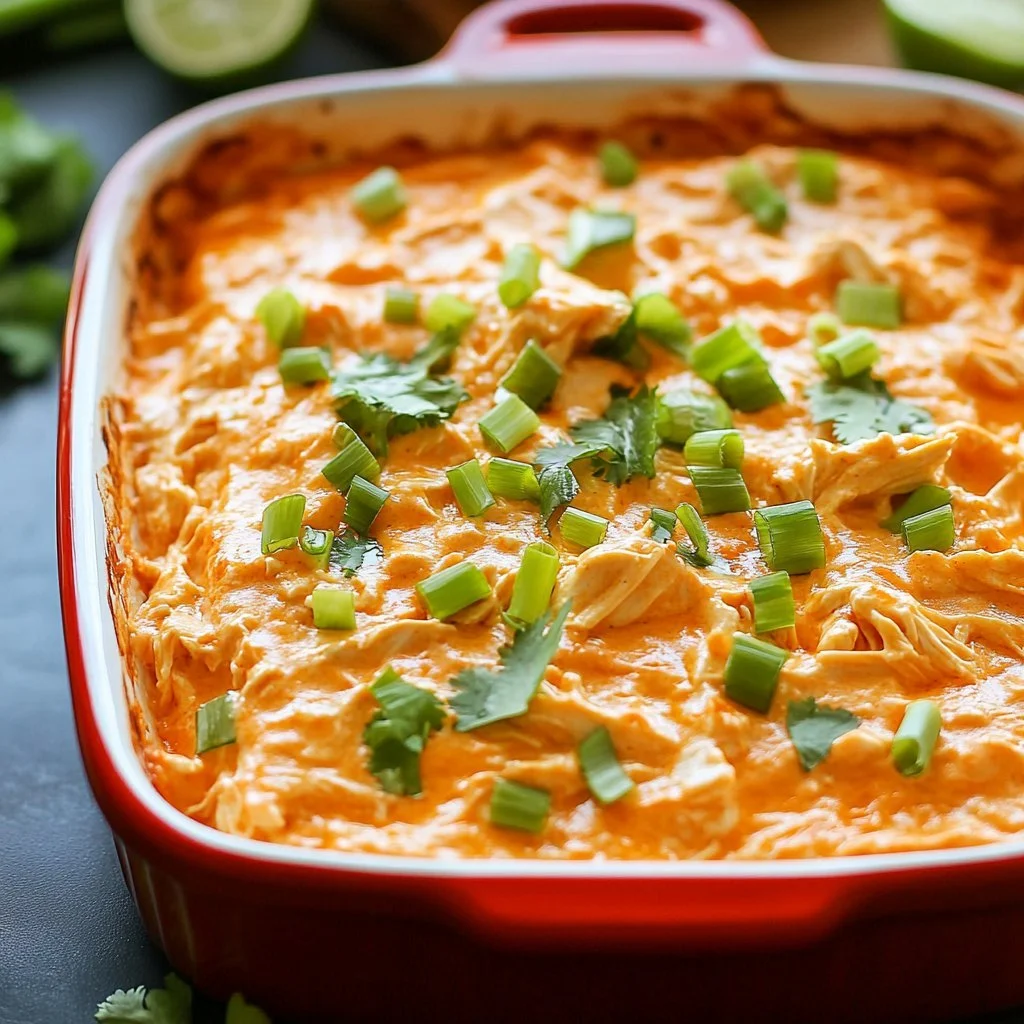 Bowl of easy dairy-free buffalo chicken dip served with veggies and chips
