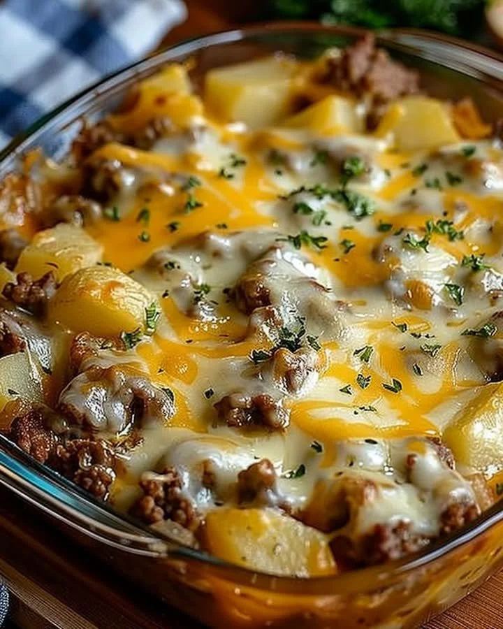 Easy hamburger potato casserole baked with ground beef and potatoes