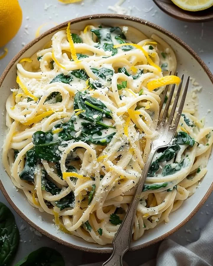 Easy lemon ricotta pasta with spinach, a delicious creamy dish