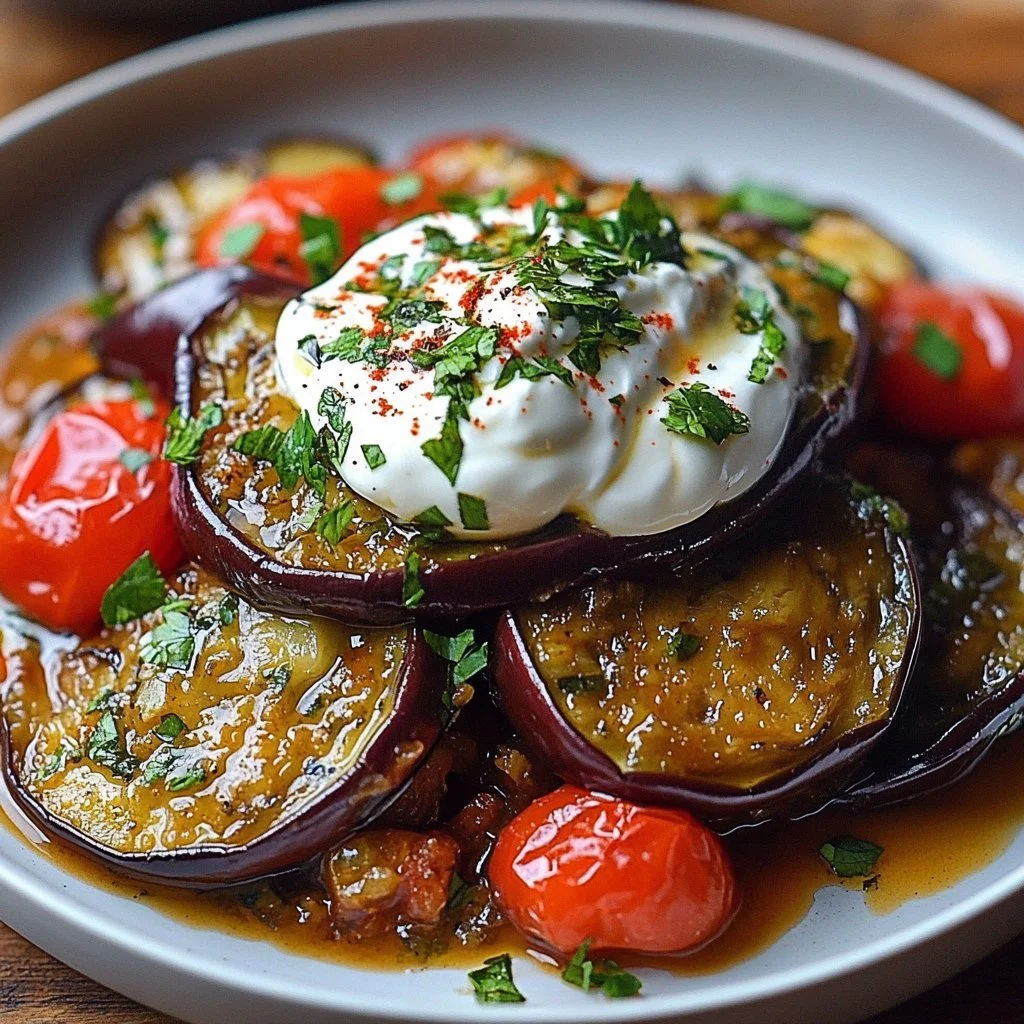 Eggplant Borani served with yogurt and spices in a traditional dish