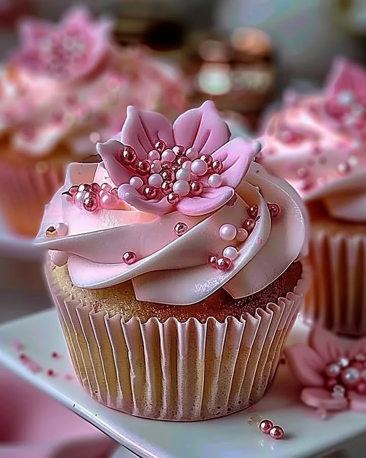 Elegant pink buttercream cupcakes decorated for a special occasion