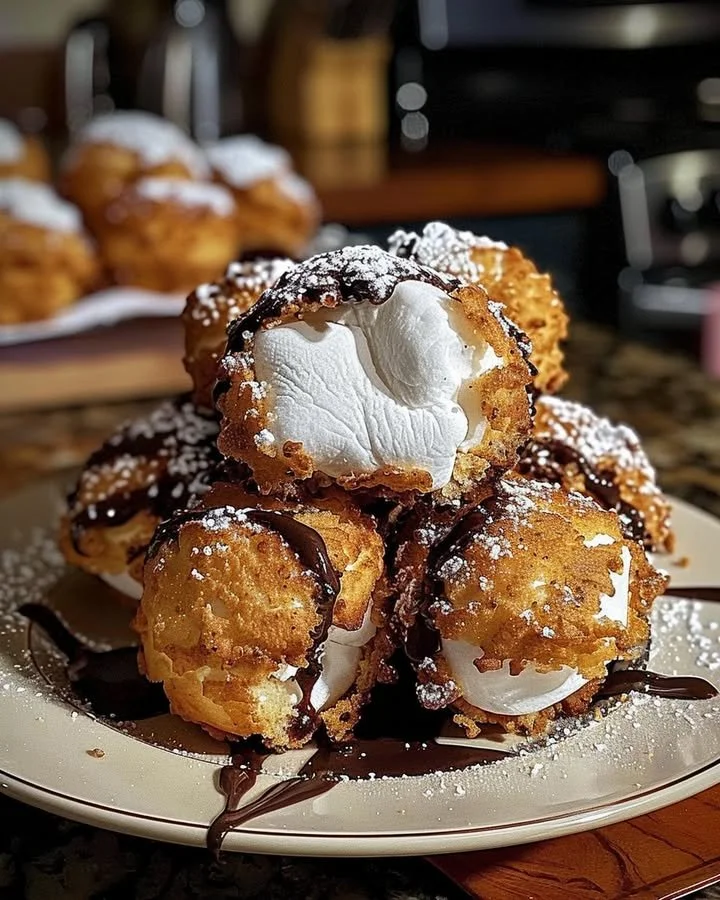 Fried S'mores Bombs with gooey chocolate and marshmallow filling