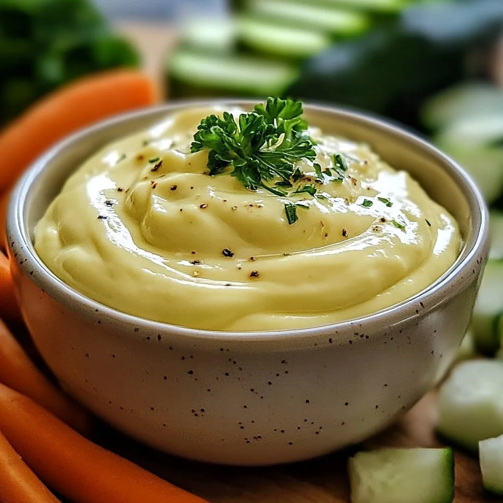 Delicious homemade Garlic Aioli served in a bowl with fresh garlic cloves