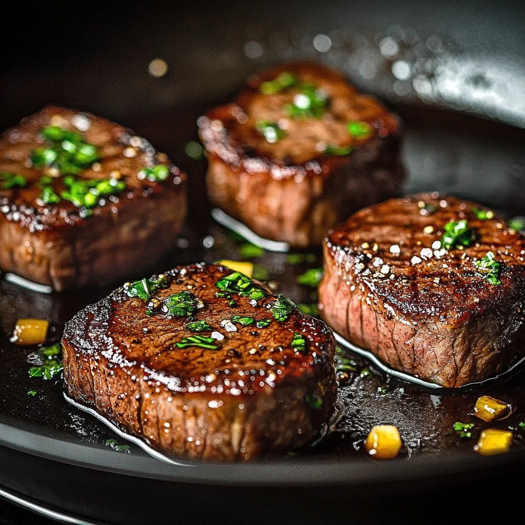 Delicious Garlic Butter Brazilian Steak served on a rustic wooden platter