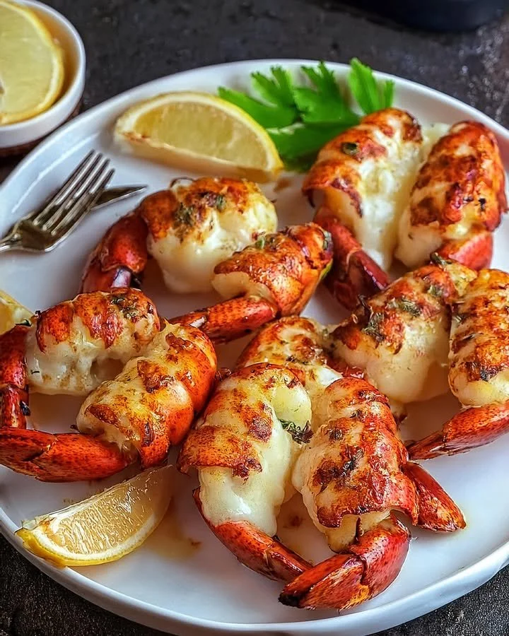 Delicious garlic butter lobster tails ready to serve