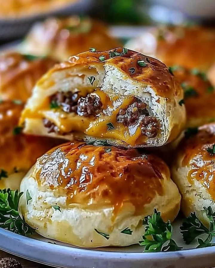 Delicious Garlic Parmesan Cheeseburger Bombs with gooey cheese and savory garlic flavor