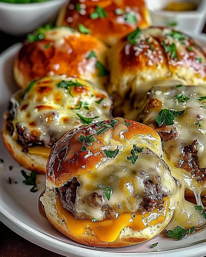 Garlic Parmesan Cheeseburger Bombs ready to be served, showcasing a cheesy, mouthwatering treat.