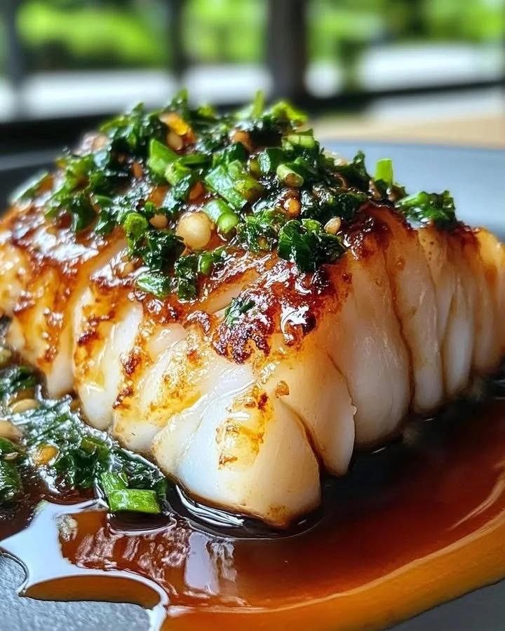 Delicious Ginger Soy Glazed Cod served with vegetables on a plate