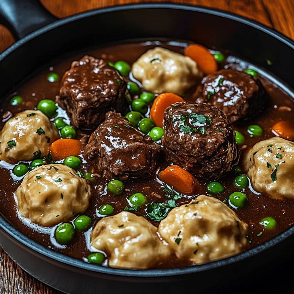 Delicious plate of Ground Beef and Dumplings served with vegetables