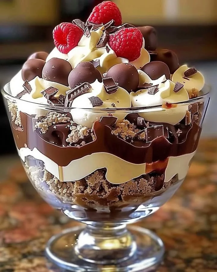 Delicious chocolate cheesecake trifle with layers of rich chocolate and cream