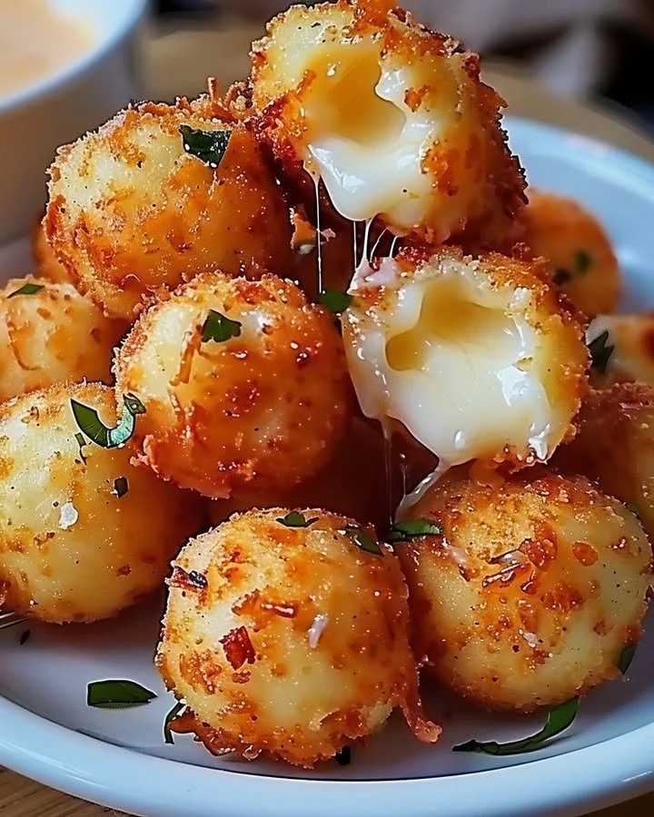 Plate of homemade fried cheese bites served with dipping sauce