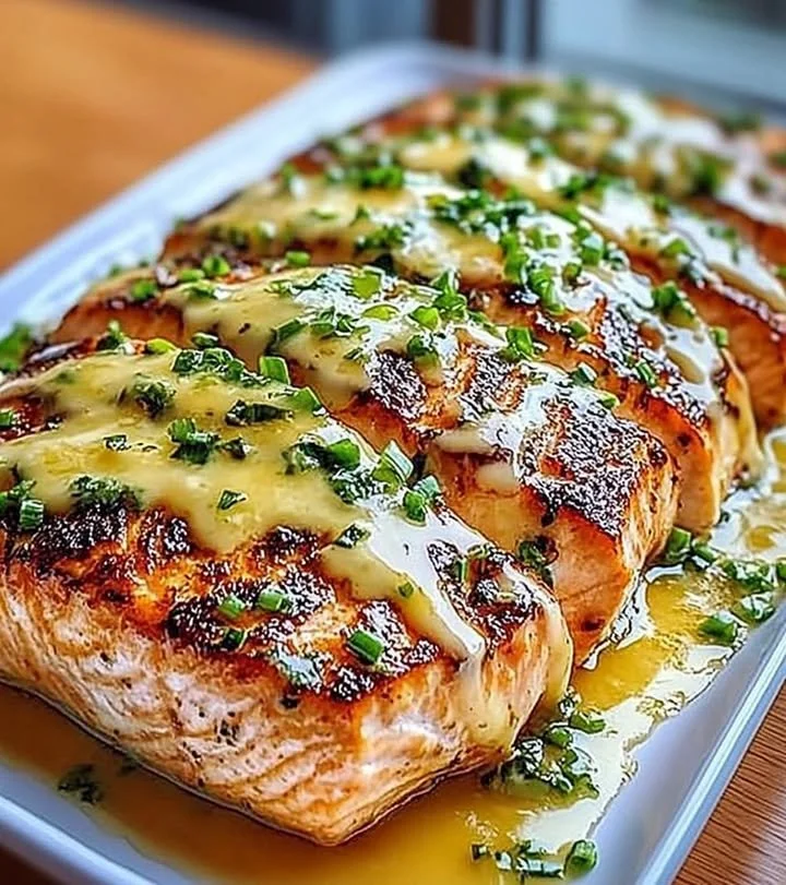 Delicious Honey Lime Garlic Butter Baked Salmon served on a plate