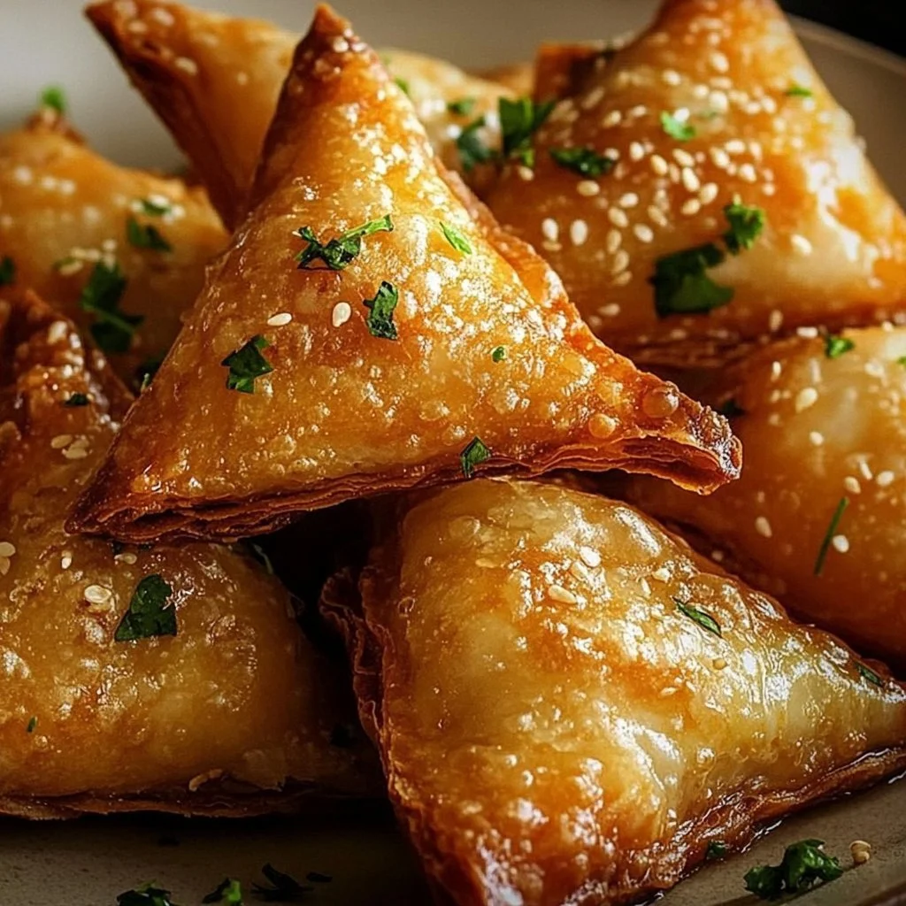 Hot honey feta wonton rolls drizzled with honey, served on a platter.